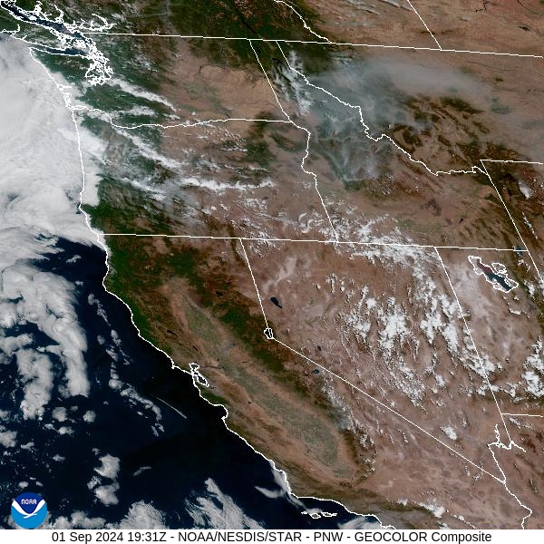 Sunday afternoon’s satellite shows areas of heavy smoke over Western Montana from wildfires burning across the region.